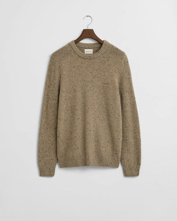 GANT Mens Wool Blend Neps Crew Neck Jumper - 295 Dark Sand Melange