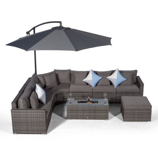 Giardino Santorini L Shape Modular 6 Seat Rattan Corner Sofa Set With Large Drinks Cooler Coffee Table & Ottoman