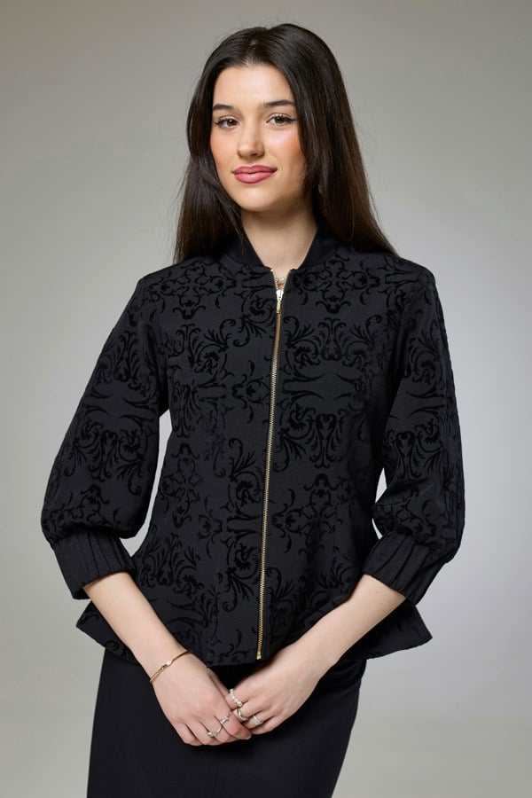 Isha's Timeless collection Vintage Black Velvet Fitted Jacket Blouse