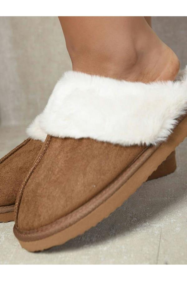 Josie Fuzzy Faux Fur Lined Slip-on Slippers - Chestnut