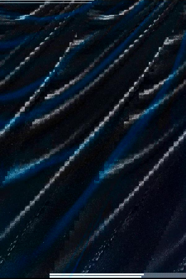 Draped Shoulder Velvet Corset Midi Dress - Tealblue DR4066