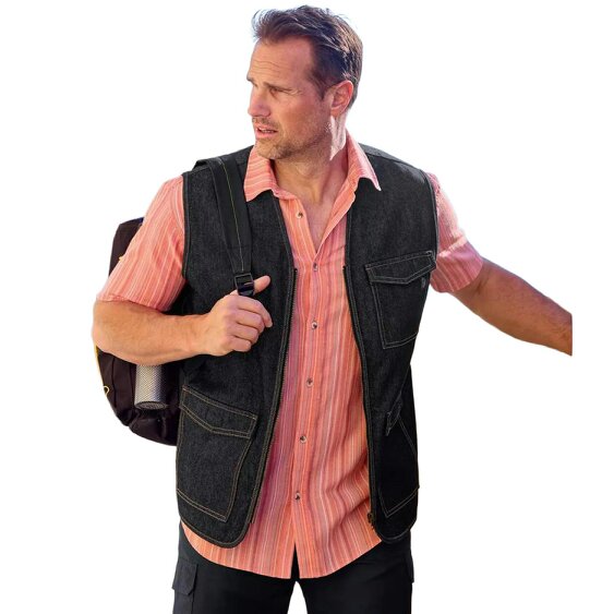 Atlas For Men Mens Denim Zipped Gilet - Black