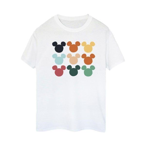 Disney Womens/Ladies Mickey Mouse Heads Square Cotton Boyfriend T-Shirt - White