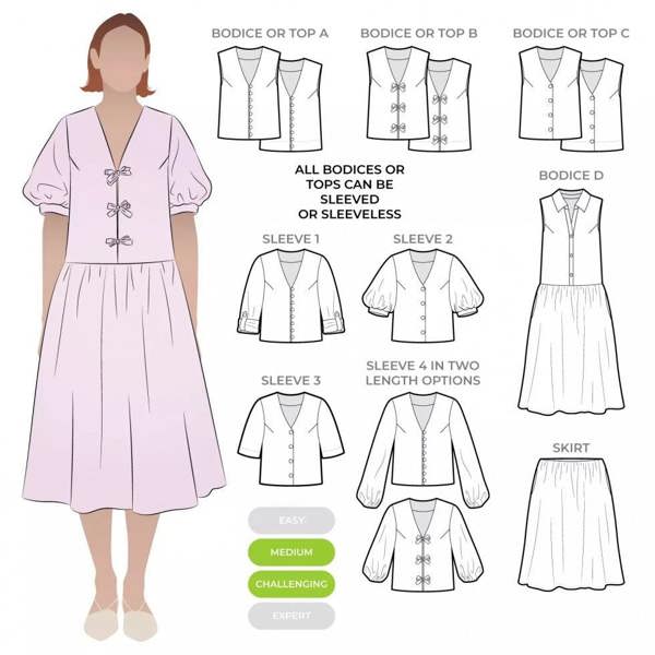 Style Arc Sewing Pattern Porter Pack - Tops, Waistcoats, Skirts, Dresses for Women - Intermediate