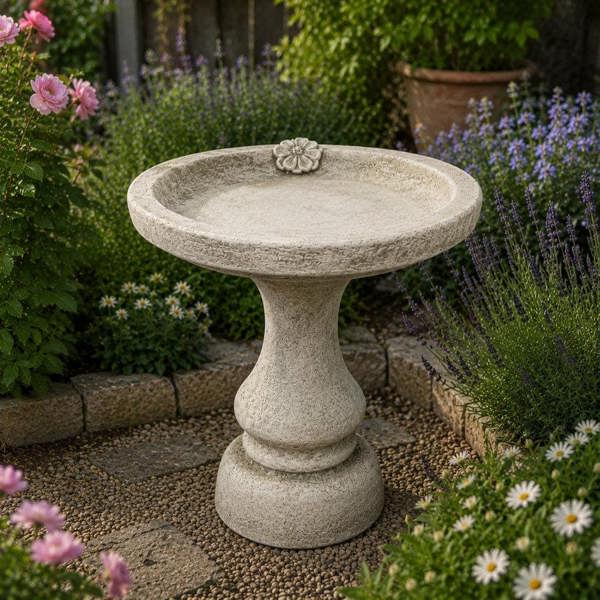 OSN Stone Cast Blossom Design Birdbath with Decorative Pedestal