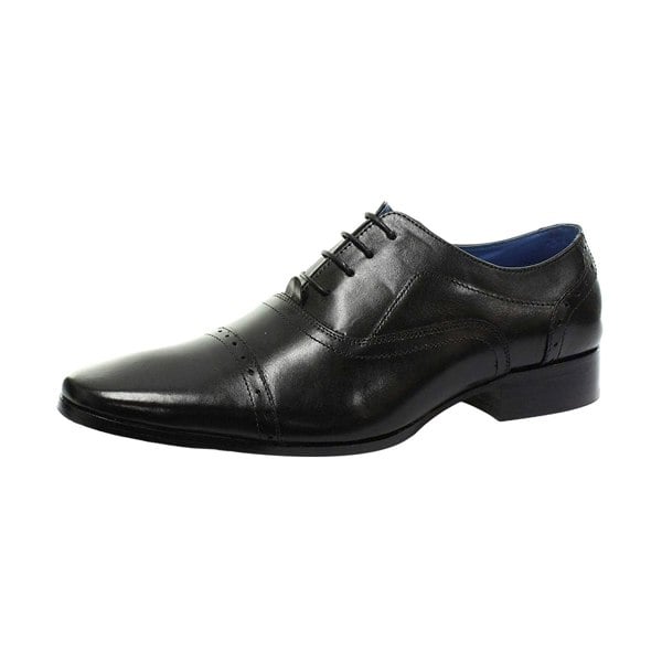 Roamers Mens 4 Eyelet Punched Cap Leather Oxford Shoes - Black