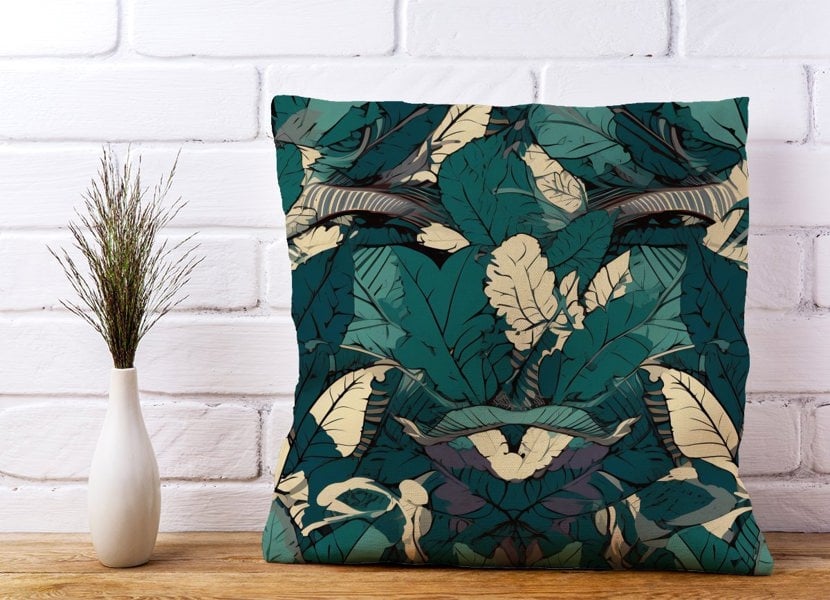 Warren Reed Green Beige Tropical Leaves Cushions