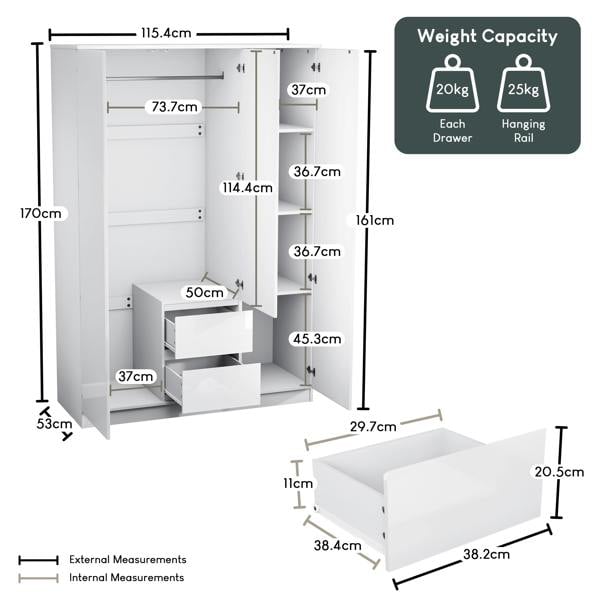 Vida Designs Glinton 3 Door 2 Drawer Wardrobe
