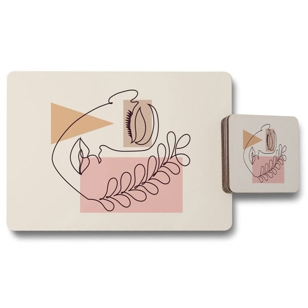 Benjamin Tate Design minimal line drawing of womans face (Placemat & Coaster Set)