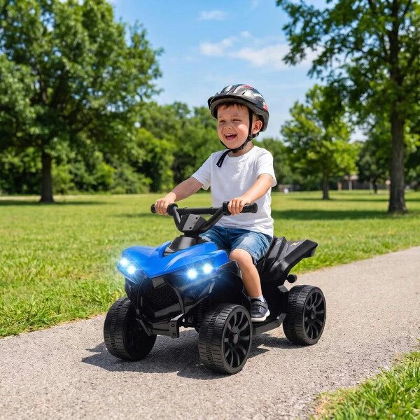 6V Kids ATV, 4 Wheeler Electric Ride on Car with Music and LED Headlights, for Ages 18-56 Months Boys and Girls, Blue