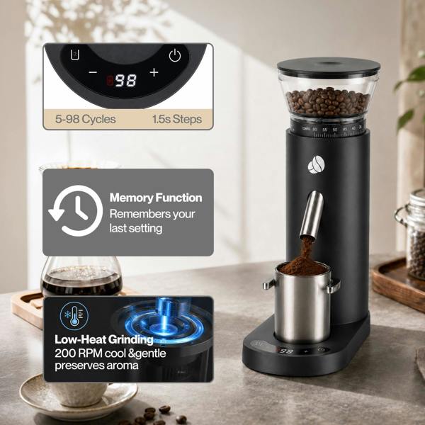 Spector Coffee Grinder 60-Setting Portable USB Rechargeable Burr Grinder Black