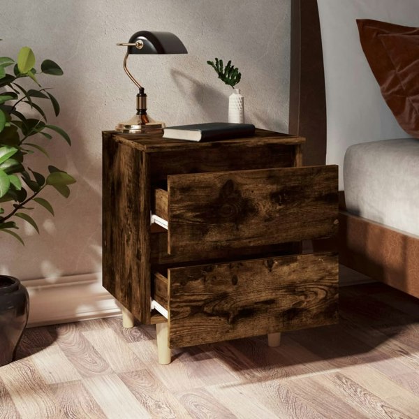 Berkfield Bed Cabinet with Solid Wood Legs Smoked Oak 40x35x50 cm