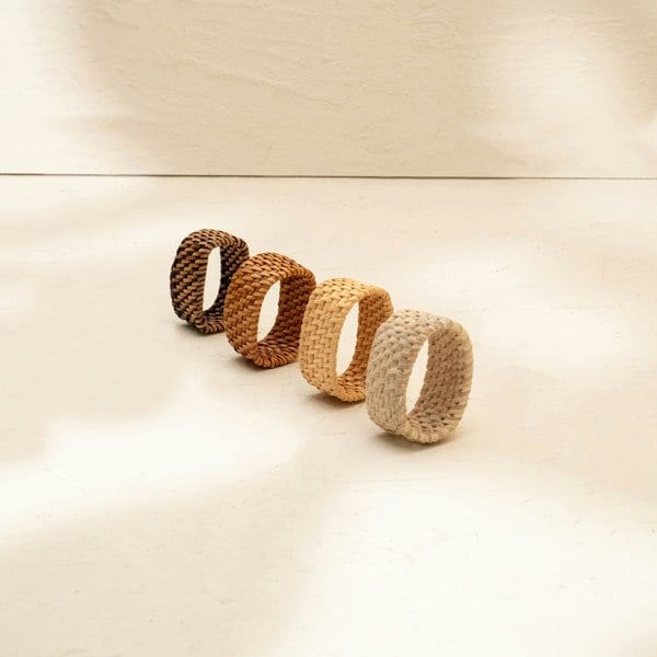 Coastal villa Homeware Oval Rattan Napkin Rings in 4 Colours