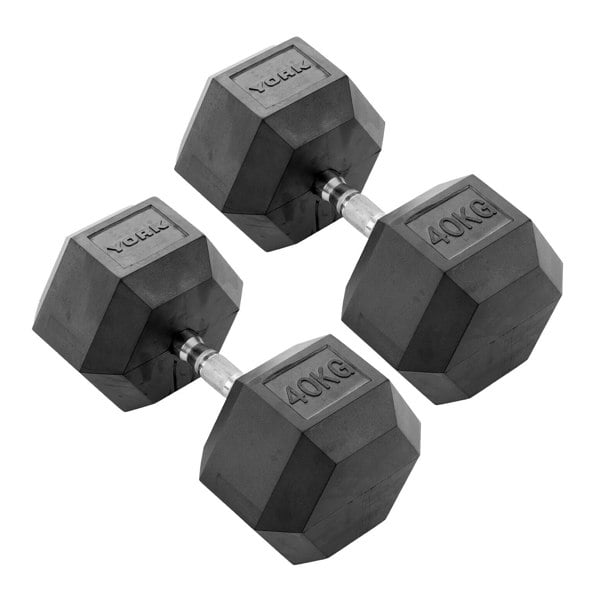 York 40kg Commercial Rubber Hex Dumbbells