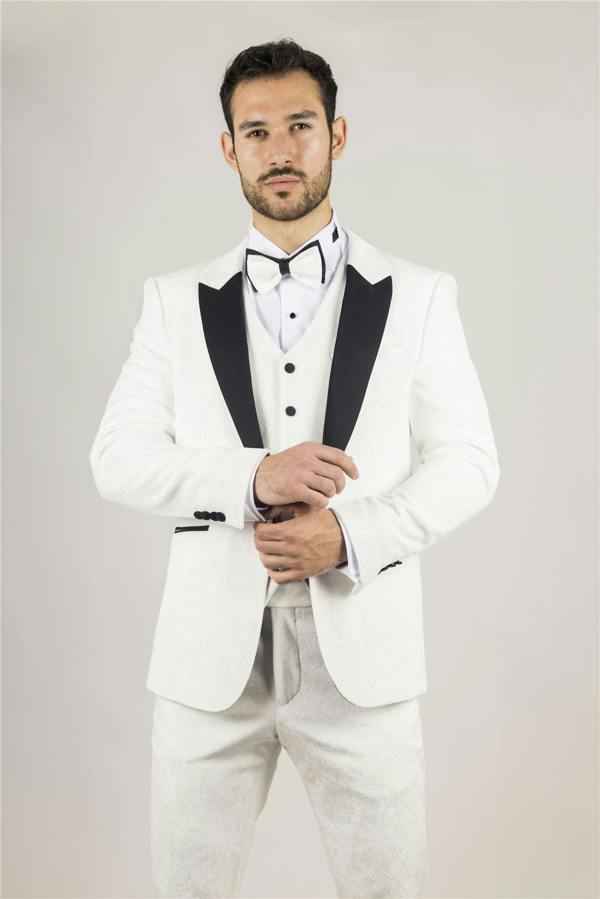 Infinity Leather Men's White 3 Piece Velvet Wedding Tuxedo Formal Suit