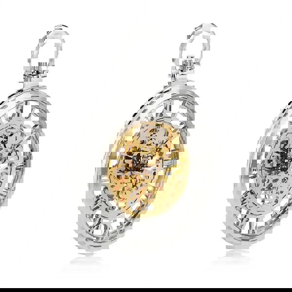 TruClothing Mechanical Skeleton Open Face Silver Pocket Watch