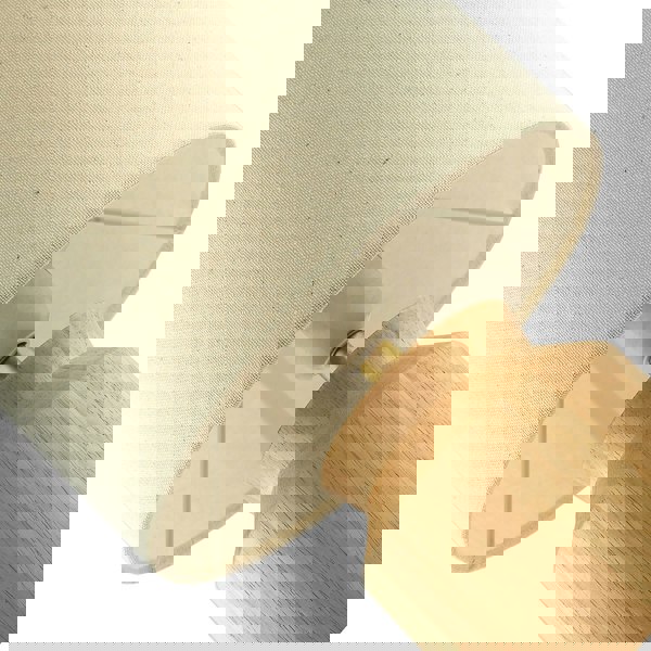 Designer Wooden Table Lamp with Beige Oatmeal Linen Fabric Drum Shade Image 4