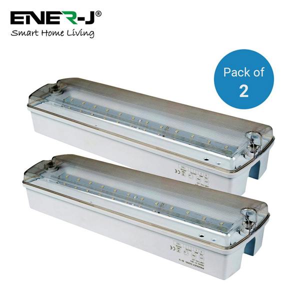 ENER-J 3W LED Emergency Bulkhead Fitting Maintained or Non-Maintained Exit Sign Light IP65 Waterproof