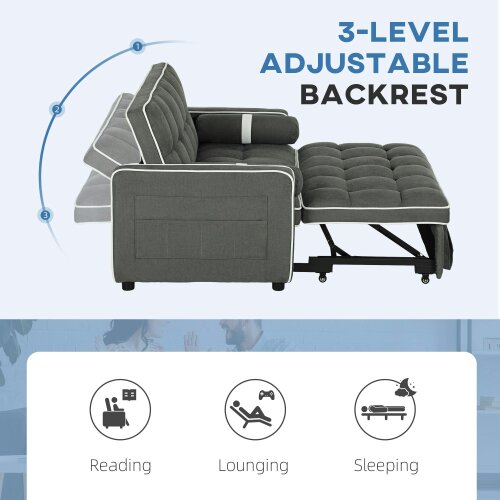 Wyld Haus Tapa Linen Effect Dark Grey Upholstered 2 Seater Sofa Bed White Trim