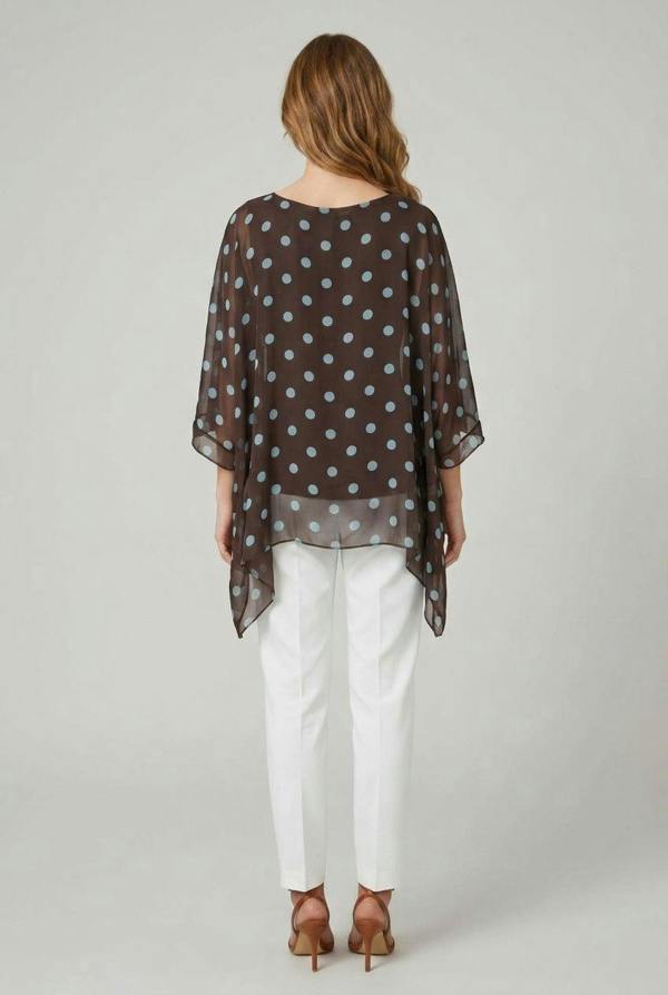 Brown | Polka Dot Print 3/4 Sleeve Tunic Blouse