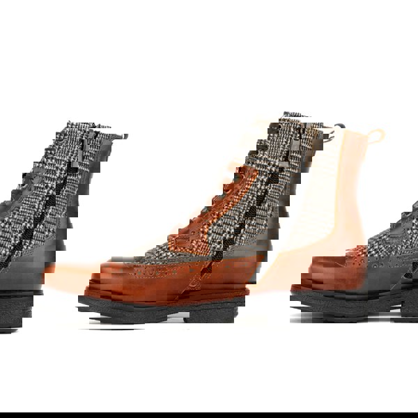 Embassy London Hatter - Brown & Brown Check - Women's Leather Ankle Lace-up Boot with check details