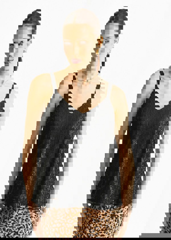 Gini London Black Sequin V Neck Cami Top