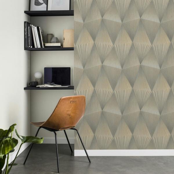 Rasch x Tesa Cairo Abstract Geometric 3D Effect Self Adhesive Peel and Stick Textured Wallpaper, Grey