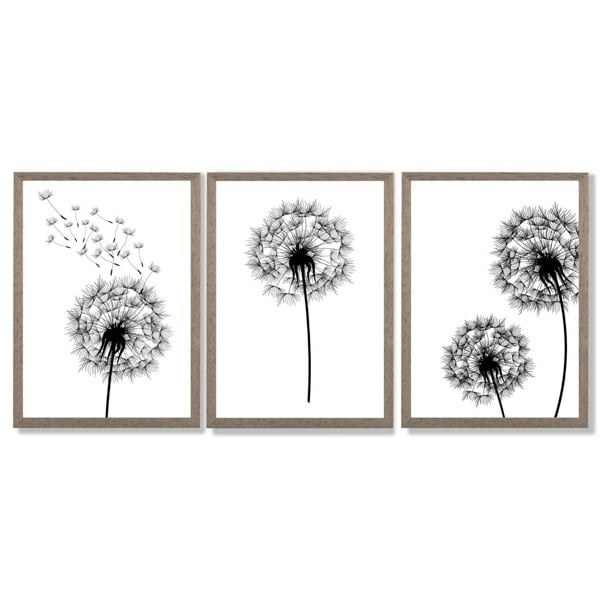 Artze Wall Art DANDELIONS Set of 3 Framed Sketch Wall Art Prints
