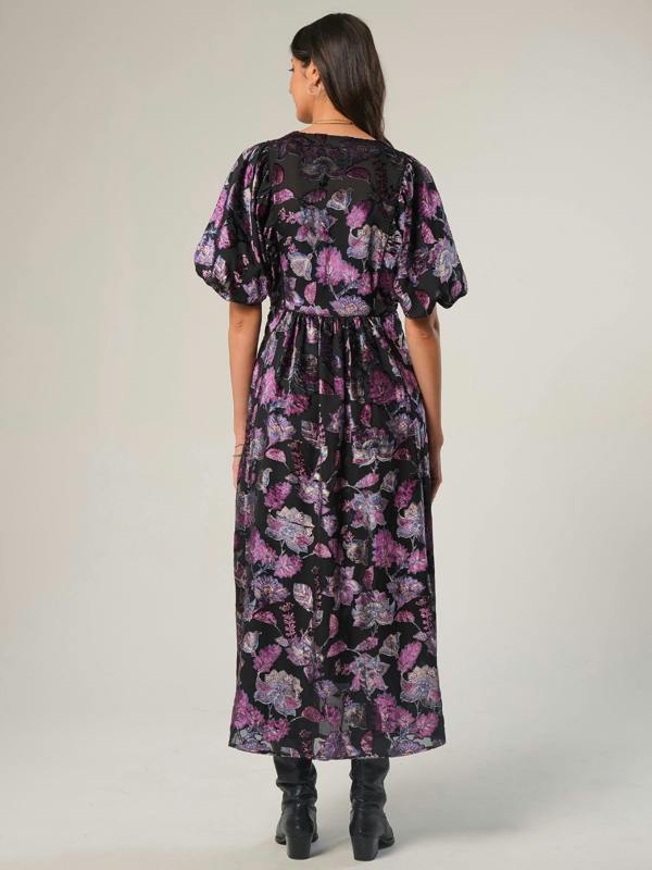 Rose & Nancy Margot Black Velvet Burnout Floral Dress