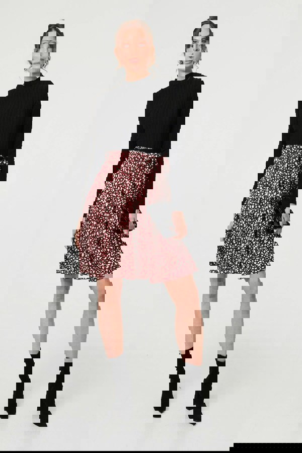 Burgundy | Printed Tie Waist Short Skater Dress
