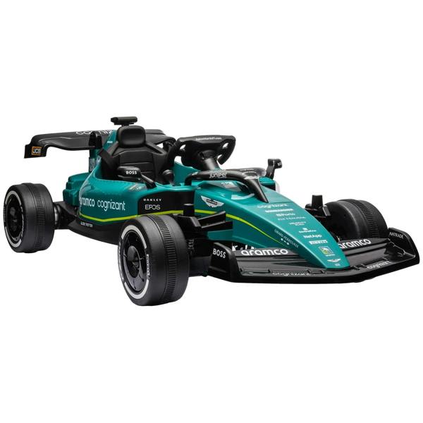 Green kids ride-on racing kart with four wheels and sporty front design