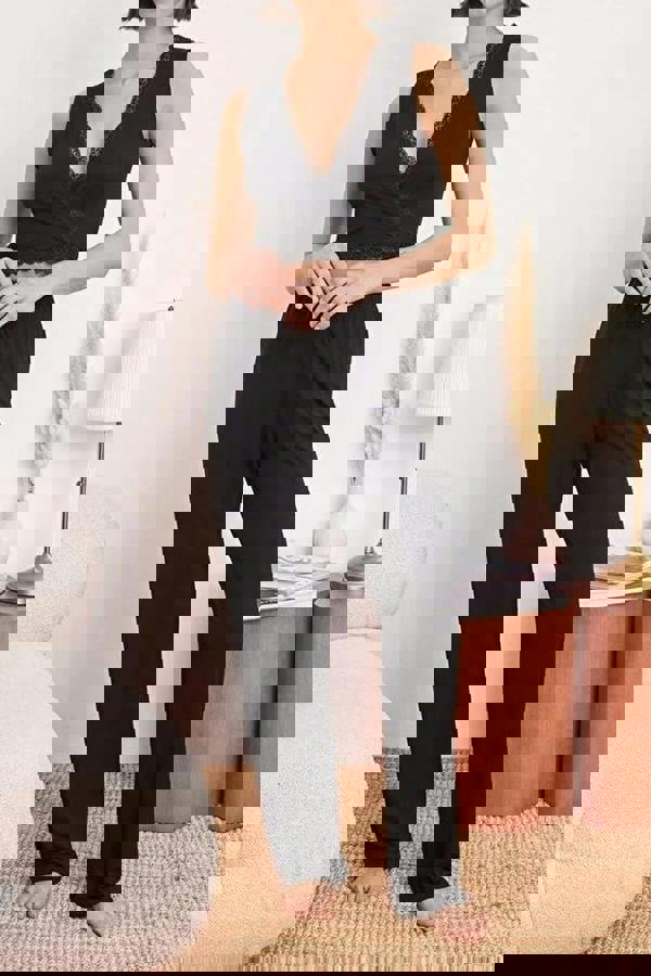 WOVCOR 2-Piece Wrap-Around Viscose Knit Pajama Set with Lace Details