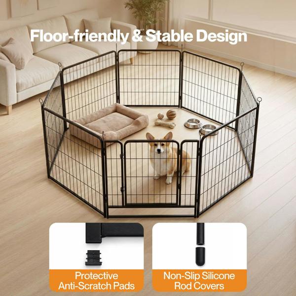Skylos Dog Pen 8 Panel Steel Playpen Foldable Indoor Outdoor Pet Enclosure Black