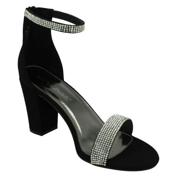Anne Michelle Ladies Anne Michelle Wide Fit Block Heel Diamante Mule Sandal F12052