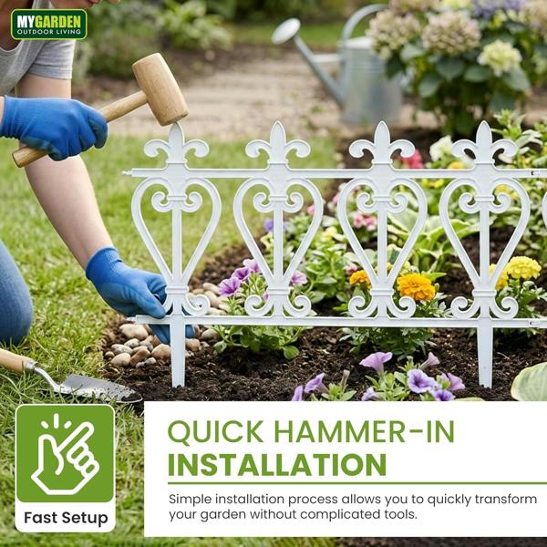 My Garden Outdoor Living Garden Fence Panels 4 Pack-2.4M Decorative Edging Panel-Secure Ground Stakes-Inter-Locking Fence Edging, Easy Hammer-In Setup