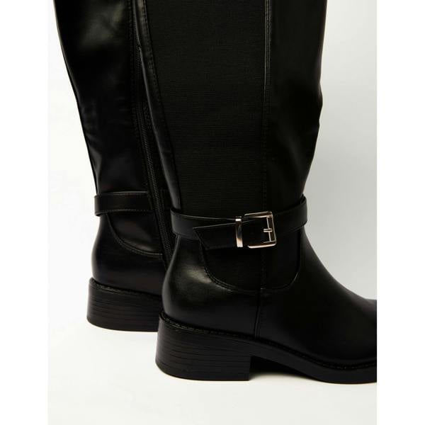 Blue Vanilla Buckle Detail Low Heel Long Boots