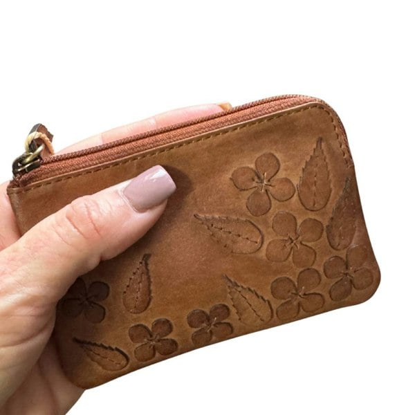 Mala Leather Wild Bloom Classic Tan Floral Leather Coin & Card Purse