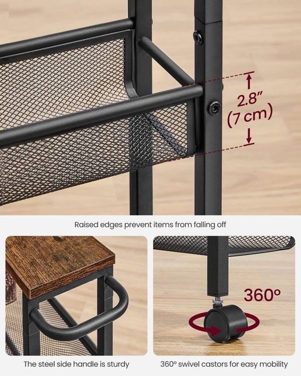 Modcraft 5-Tier Slim Rolling Trolley – Space-Saving Kitchen & Bathroom Storage Cart with Castors