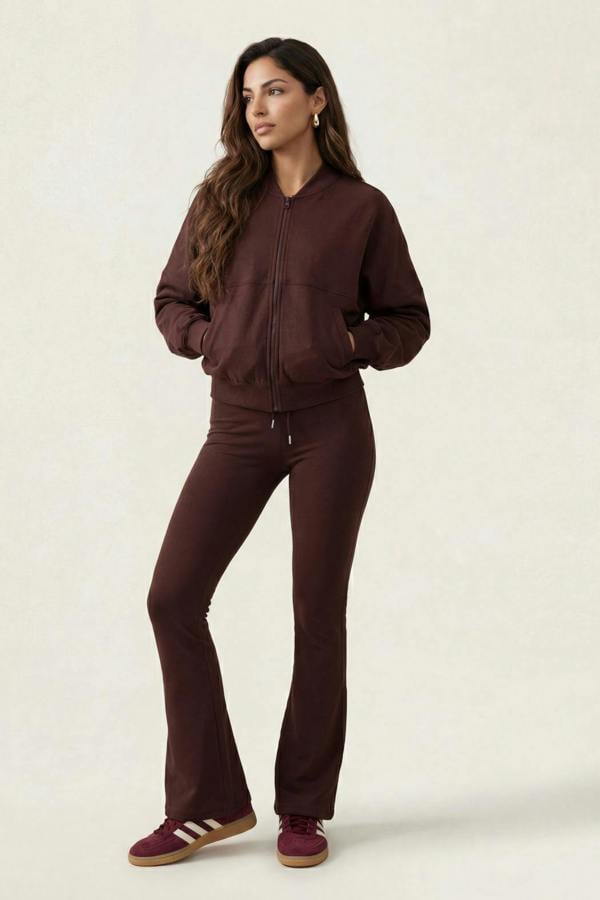 Urban Bliss Bomber Jacket And Flare Jogger Set Chocolate