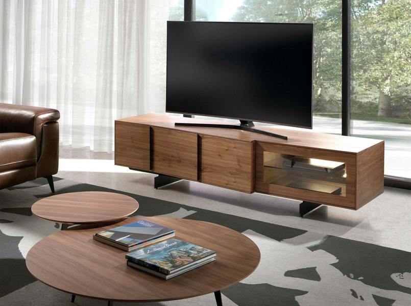 Angel Cerdá Walnut and Black Steel TV Cabinet With Interior Lighting 3219