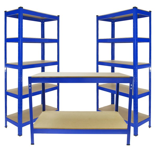 Monster Racking 2 x T-Rax 75cm Blue & Metal Storage Workbench