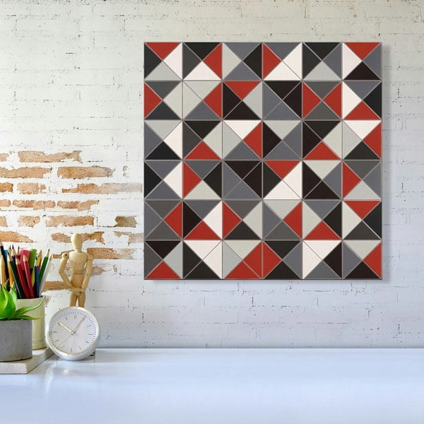 Warren Reed Grey Red Triangle Geometric Canvas