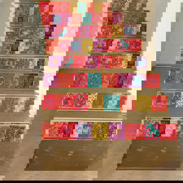 WT1509 - Colourful Mandala Tiles Wall Stickers - 15 cm x 15 cm - 24 pcs.