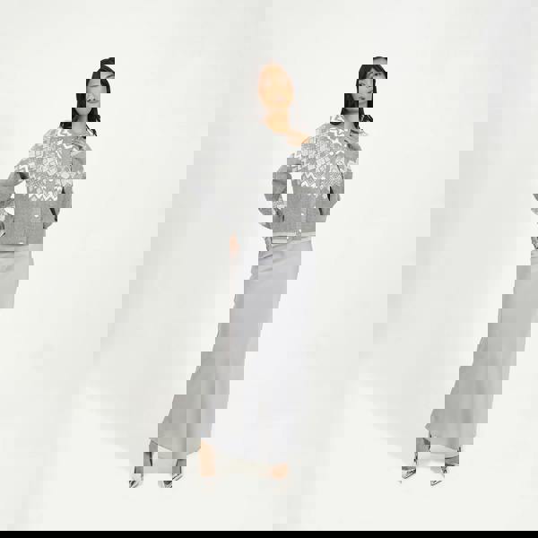 Brave Soul Grey Fairisle Cardigan With Faux Pearl Buttons - Grey Image 3