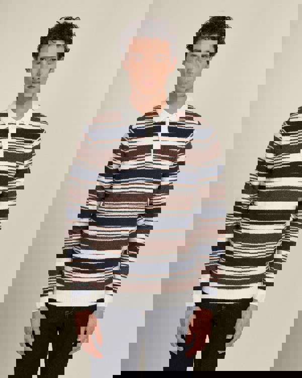 Larsson & Co Osterby - Stripe Knitted Long Sleeve Polo Shirt