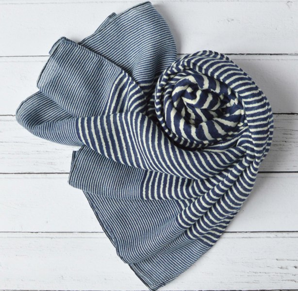 Antonia York Striped Scarf | Clara Navy Blue and White Large Soft Light Weight Scarf or Sarong