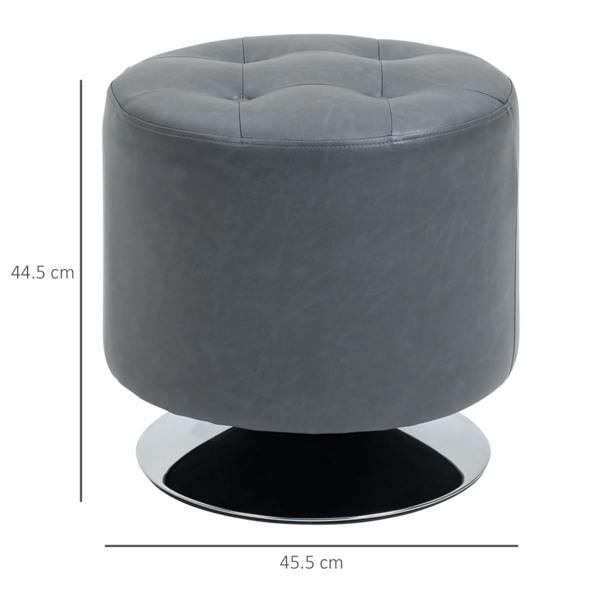 Dyzi 360° Swivel Faux Leather Footstool Padded Steel Base Grey