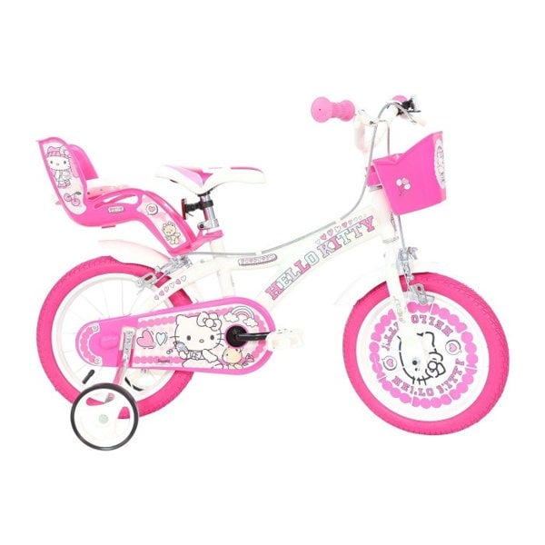 Dino Bikes Dino Hello Kitty Girls Bike with Doll Carrier, 16" Wheel - White/Pink