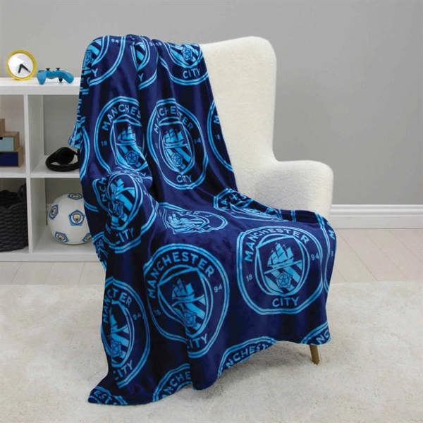 Manchester City FC Mono Crest Fleece Blanket, Bedroom, Sports, Gift