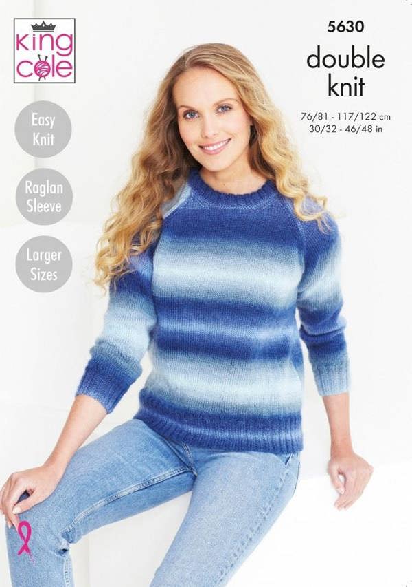 King Cole Riot DK Knitting Pattern 5630, Sweaters for Women, 30 - 48 Inches - Easy